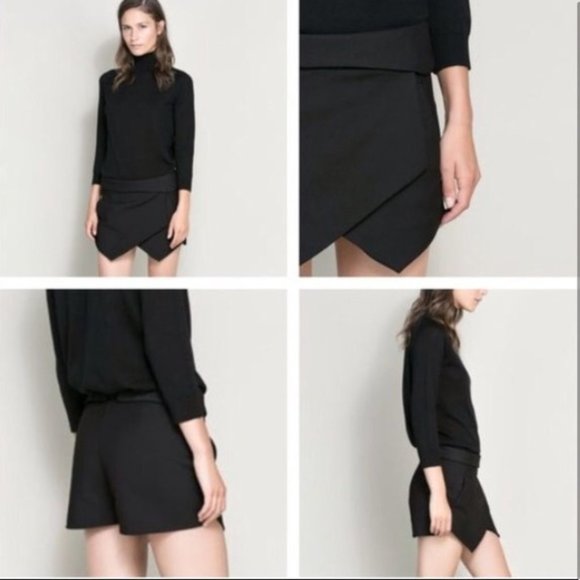 New Zara envelope origami fold over asymmetric hem faux wrap mini skirt skort - Picture 4 of 11